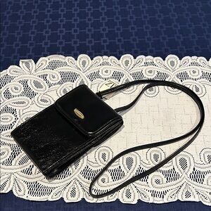 NWT 1990’s Liz Claiborne Black Leather crossbody purse 7 x 4.5 in